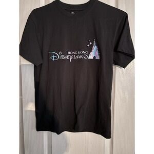 Disneyland Hong Kong Raised Imprint, Black T-Shirt, Size Small Disney 3669 NWT